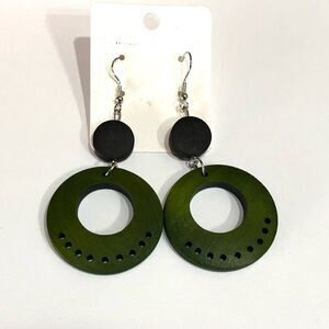 Boho Chic Cut Out Wooden Hoop Dangle Earrings - 201
